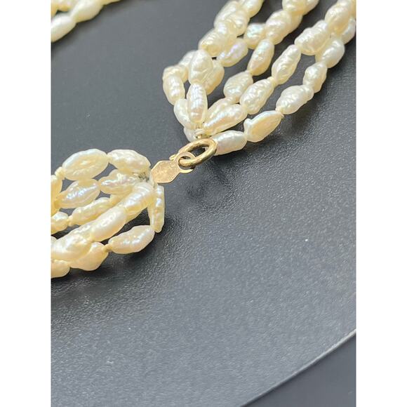 14k Yellow Gold Clasp Beaded Six Strand Freshwater Rice Pearls Women's Bracelet - Picture 8 of 9